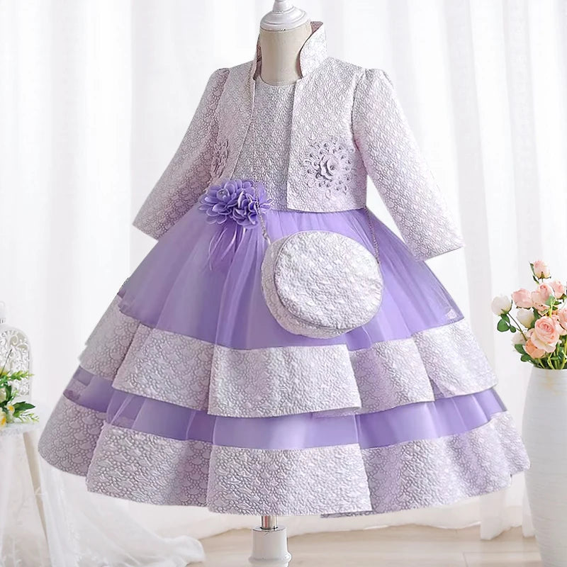 Neues Mädchenkleid, zweiteiliges Set, 3–10 Jahre alt, wunderschönes Weihnachts-Performance-Kleid, Herbst-Party-Abschlussballkleid für Mädchen