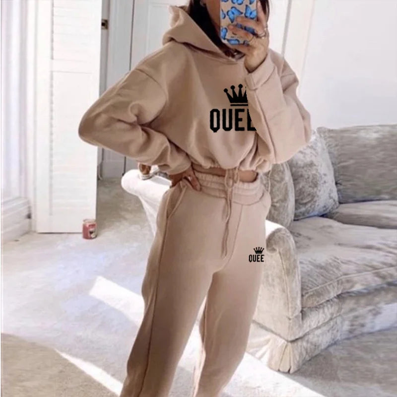 2025 herbst Winter Frauen Sweatshirt Set Einfarbig Casual Einfache Mit Kapuze 2-teiliges Outfit Set Mode Gym Jogging Frau Hose Sets