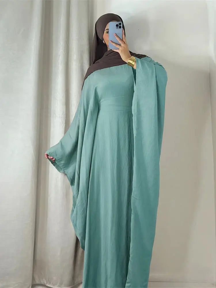Ramadan Eid Soft Crepe Khimar Batwing Abaya Dubai Islam Muslim Modest African Dresses For Women Kaftan Kebaya Robe Femme Musulma