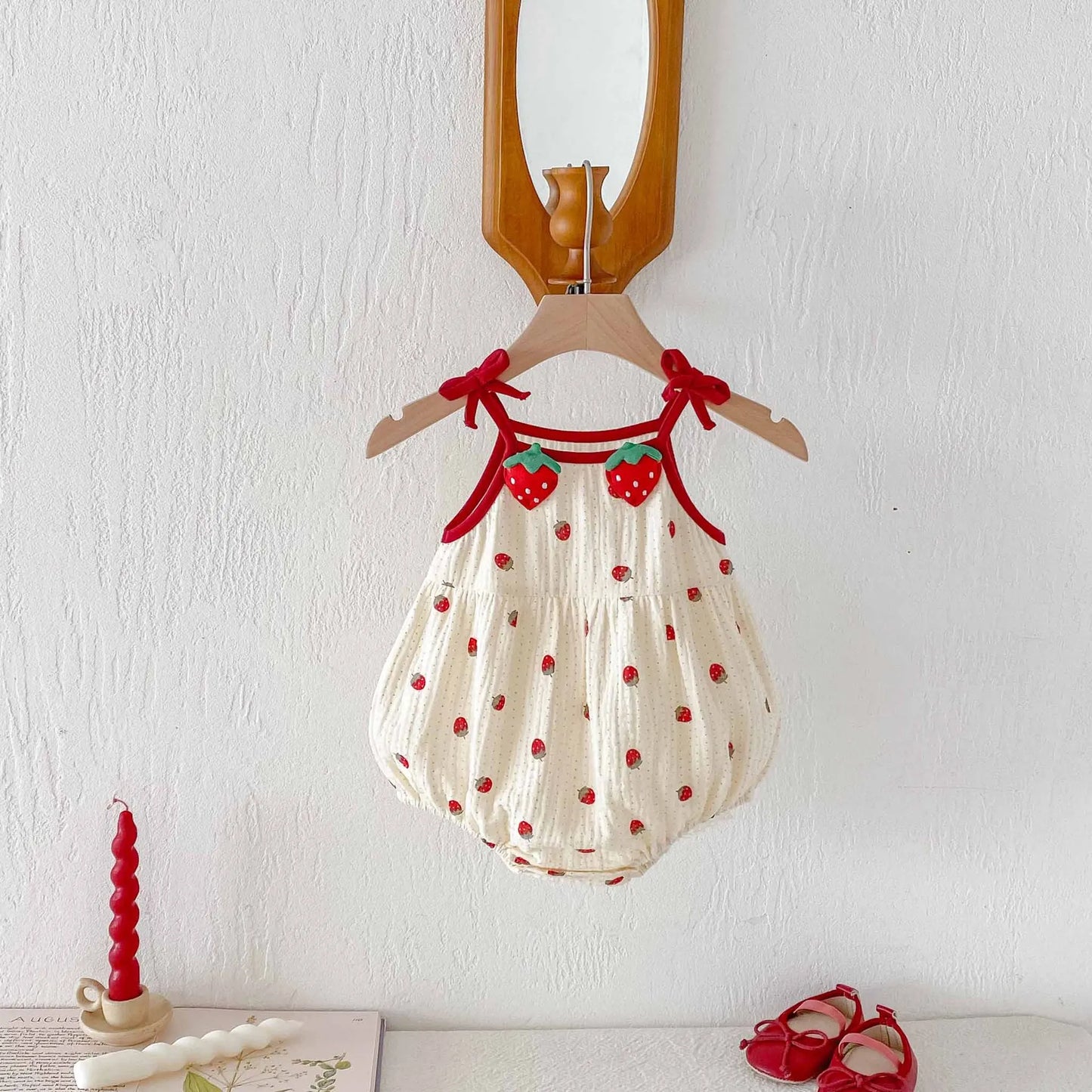 0-2Y Sommer Baby Mädchen Kleidung Erdbeere Druck Infant Mädchen Bodysuit Kleinkind Leibchen Ein Stück