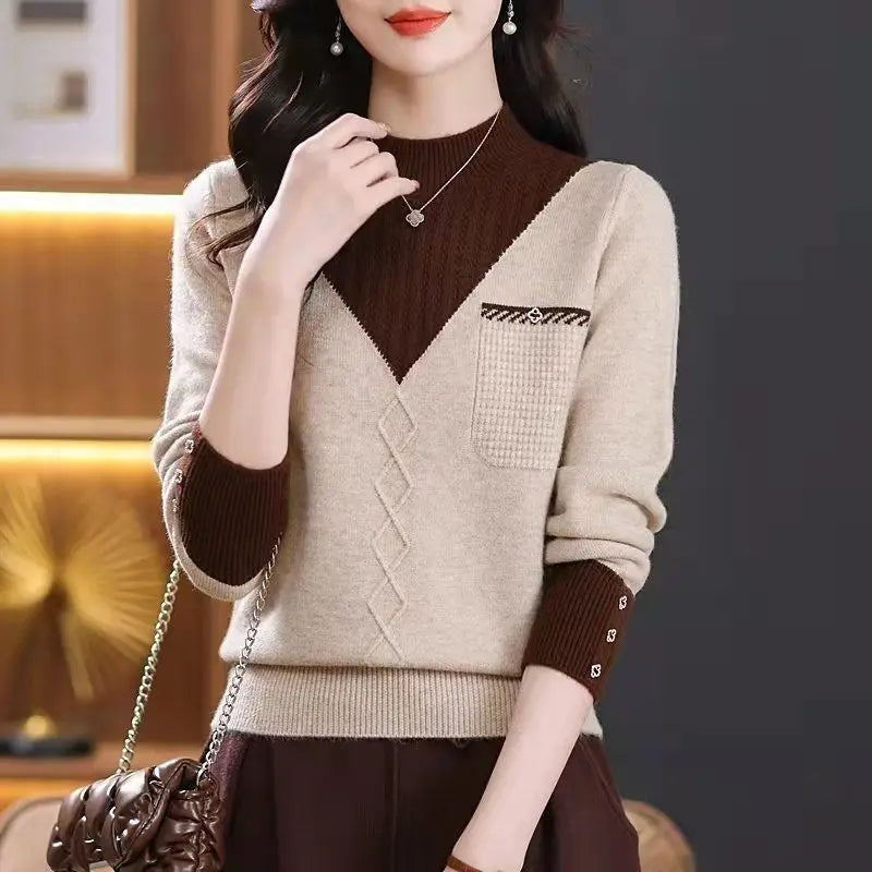 Frauen Kleidung Mock Neck Casual Pullover Herbst/Winter Mode Lange Ärmel Stricken Pullover Dame Temperament Alle-spiel lose Tops