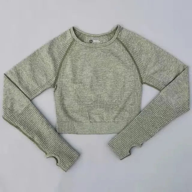 Seamless Yoga Shirt Women Fitness Long Sleeve Crop Top Workout Tops Gym Clothes Sportswear Running T-shirts