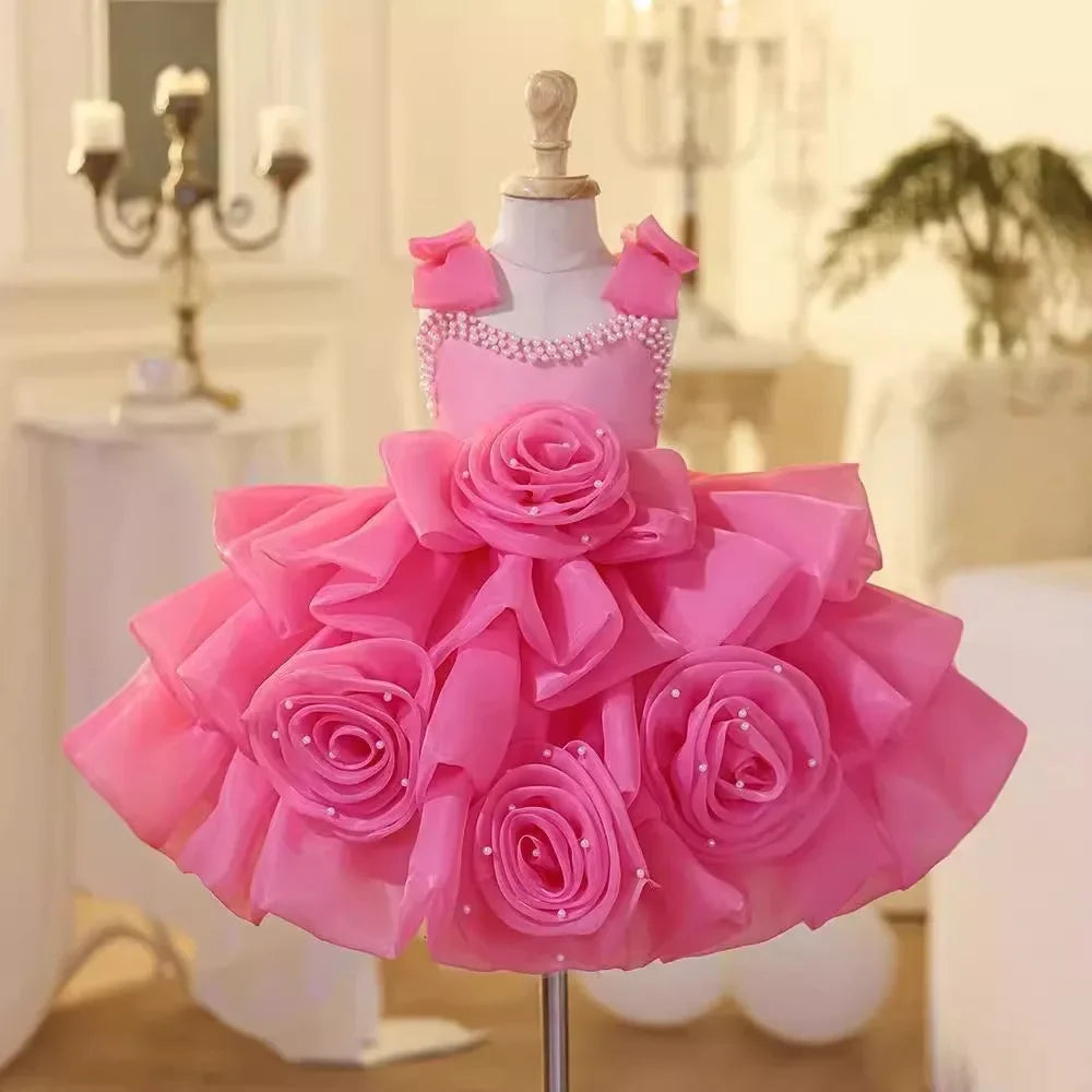 2025 Prinzessinnenkleid zum ersten Geburtstag für Mädchen, neue Hochzeit, Blumenmädchen, Klavieraufführung, Host-Kleid, Party-Kleidung, Outfits, passendes Bankett
