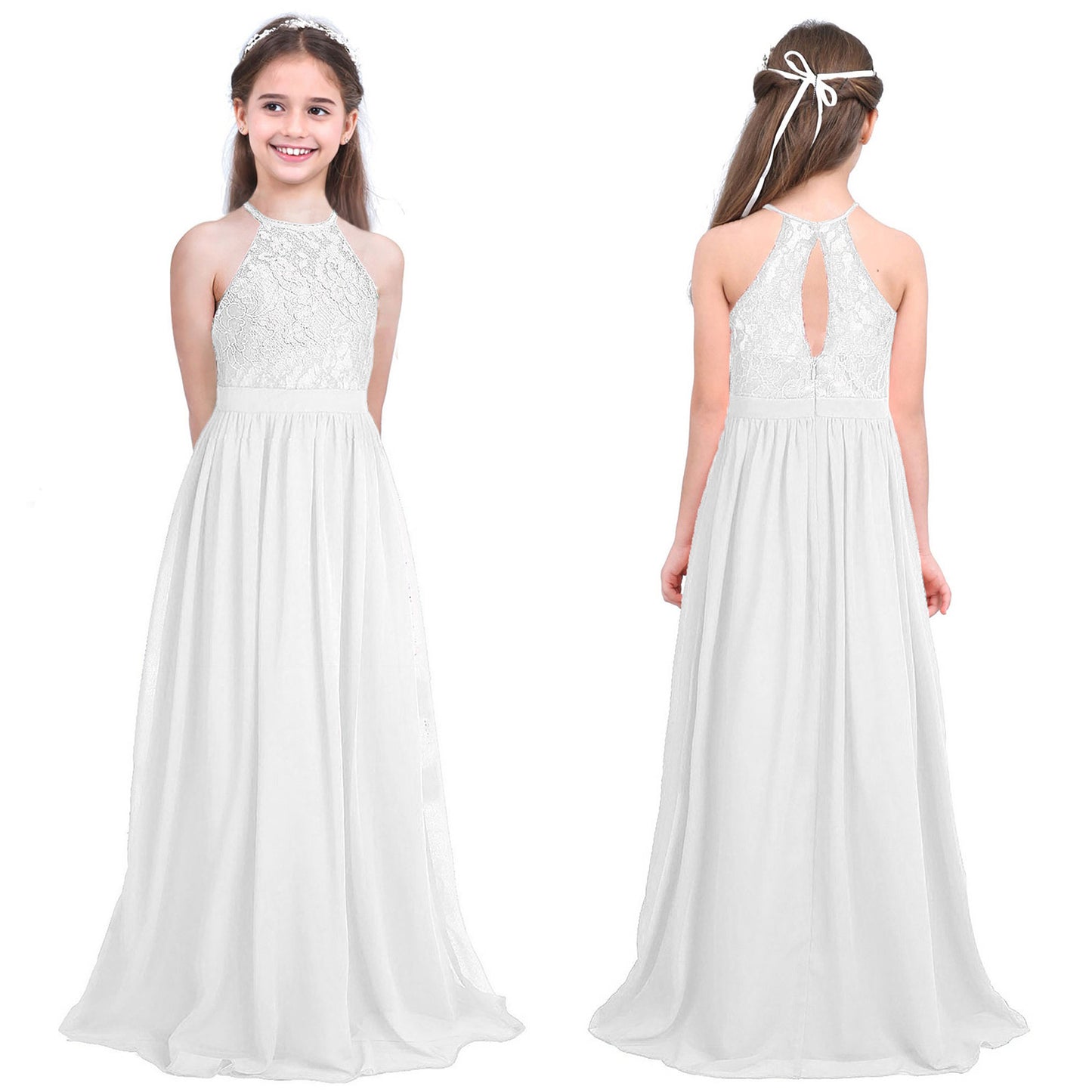 Sommer Mode Blume Mädchen Kleid Hochzeit Geburtstag Party Kinder Lange Kleid Vestido Elegante Halter Neck Floral Spitze Prinzessin Kleid