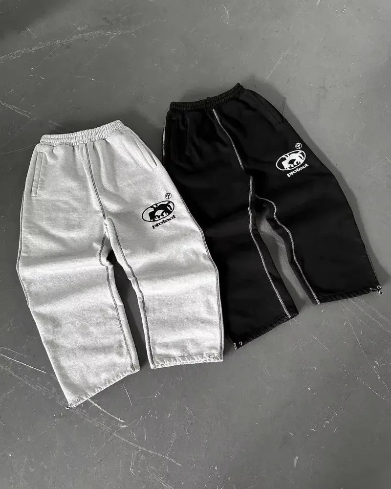 Streetwear PROTECT Mode Brief Stickerei Lose Jogginghose männer Und frauen Y2K Harajuku Hip-Hop Gothic Casual Joker Hosen