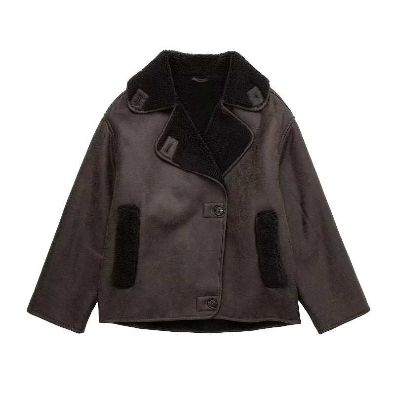 MUJER 2025 Frau Dicke Faux Leder Jacken für Frauen Herbst Winter Warme Mäntel Weibliche Demi-saison Plüsch Jacke Frauen Outer