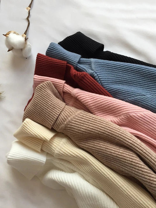 2025 herbst Winter Dicken Pullover Frauen Gestrickte Rippen Pullover Pullover Langarm Rollkragen Schlank Jumper Weiche Warme Pull Femme.