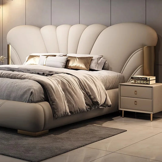 Luxuriöses Hauptschlafzimmer, Doppelbett, King-Size-Bett, weiche Tasche, Rückenlehne, 150 x 200 cm, Hochzeitsbett, Untergestell in voller Größe, beleuchtet 2ingan-Möbel