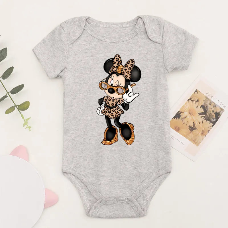 Niedliche Leopard Minnie Maus Disney Newbron Bodys Baby Kleidung Sommer Kurzarm Baumwolle Minnie Kawaii Stram pler Overall