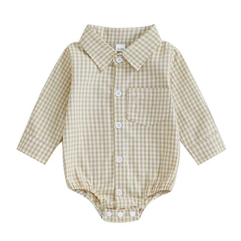 Kleinkind Niedlicher Gitter Revers Overall Kleinkind Dünner Stil Freizeit Einteiliger Baby Herbst Body