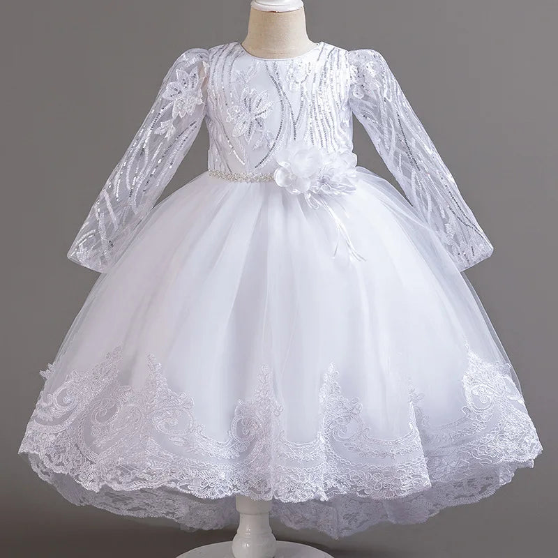 Blumen mädchen Hochzeits kleid lang ärmel ige Spitze Kleid elegante Mädchen Kunst Leistung Prinzessin Kleid Mädchen Karneval Kleidung