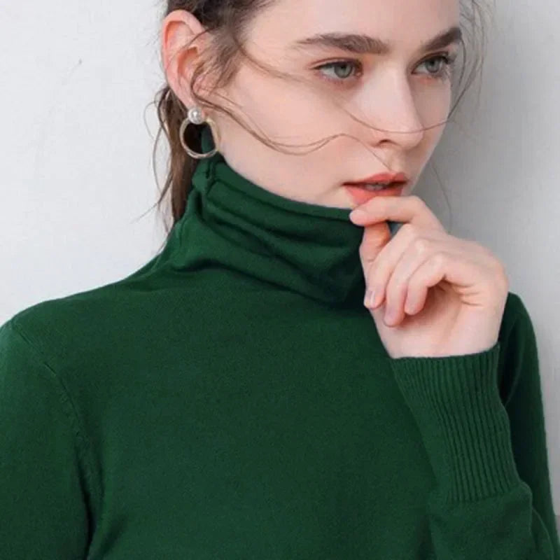 Herbst-Winter-Pullover mit Rollkragen, schmale Passform, Basic-Pullover, 2025, modische koreanische Strickoberteile, Bodenbildung, Damenpullover, Stretch-Pullover
