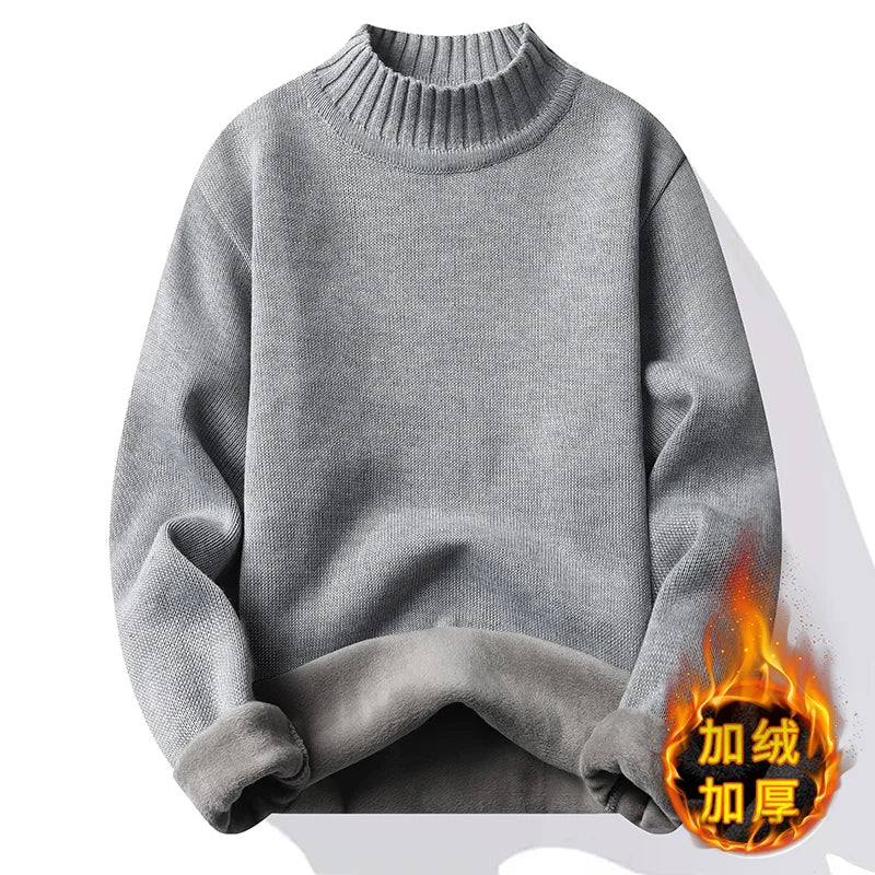 Men's Winter Fleece Pullover Knit Sweater Wool Plus Velvet Clothing Thick Warm O-neck Jumpers Fashion Y2K Knitwear.
