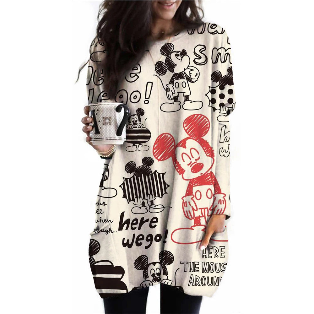 Frauen Frühling und Herbst Neue S-3XL Große T-shirt Einfarbig Lange Hülse Lose Disney der Mickey Maus Casual Harajuku Taille t-sh