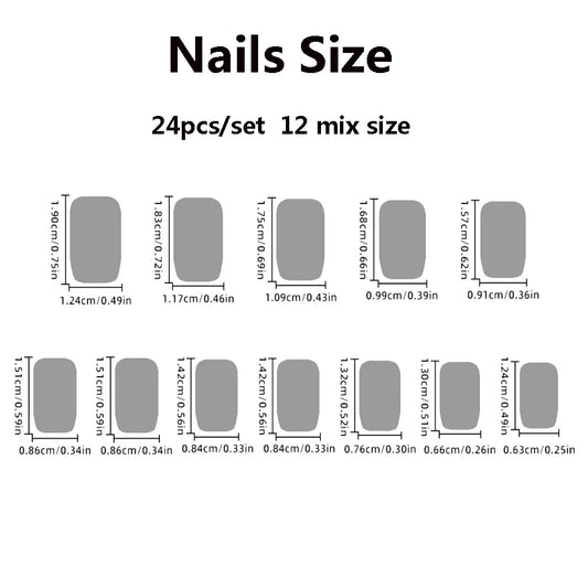 24pcs/set short square fake nails for women cute bride heart white french tips faux ongles y2k press on false nail supplies.