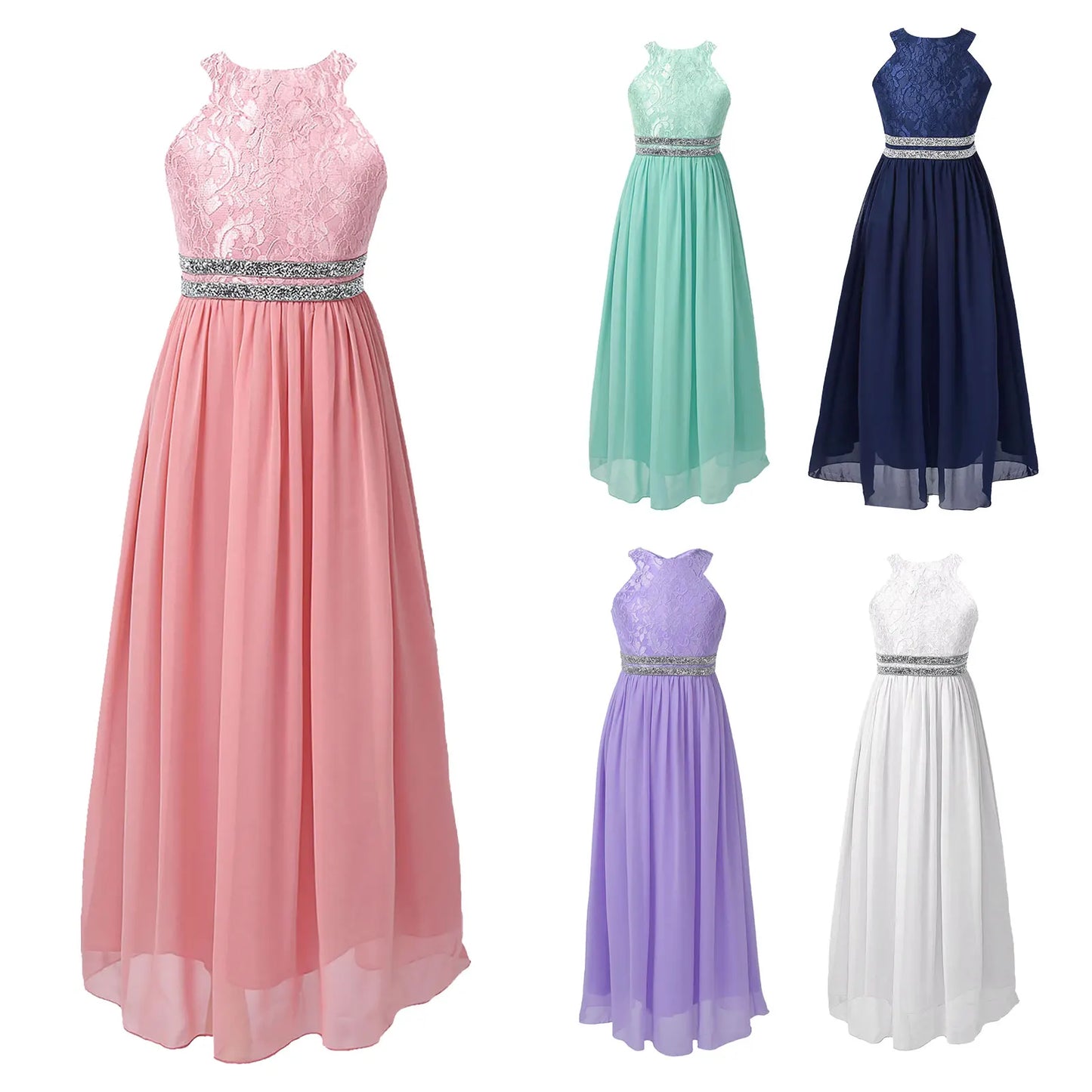 Iiniim Teen Mädchen Ärmellose Pailletten Floral Spitze Glänzenden Kleid Vestido de festa für Hochzeit Formale Geburtstag Party Sommer Kleider