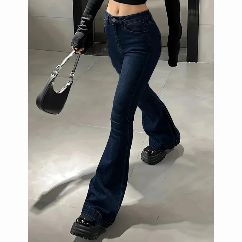 2025Mädchen Concise Ins Hohe Taille Ausgestellte Jeans Weibliche Stretchy Bootcut Denim Hosen Frauen Einfarbig Dünne Schlaghosen