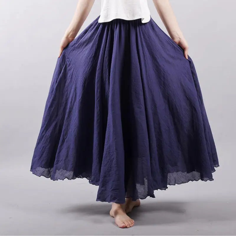 Frauen Elegante Hohe Taille Leinen Maxi Rock 2023 Sommer Damen Casual Elastische Taille 2 Schichten Röcke saia feminina 20 Farben SK53
