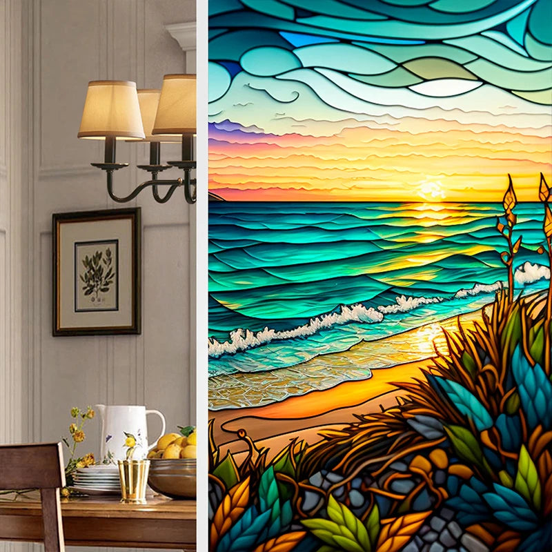 Colorful Retro Flower Bird Window Film PVC Electrostatic Glass Stickers Stained Window Films Static Cling Frosted Glass Film