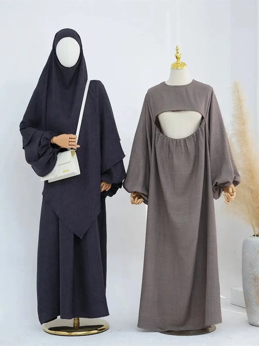 Ramadan Breastfeeding Outfit Prayer Clothes Khimar Abaya Dubai Islam Muslim Hijab Dress Women Kebaya Robe Ensembles Musulmans.