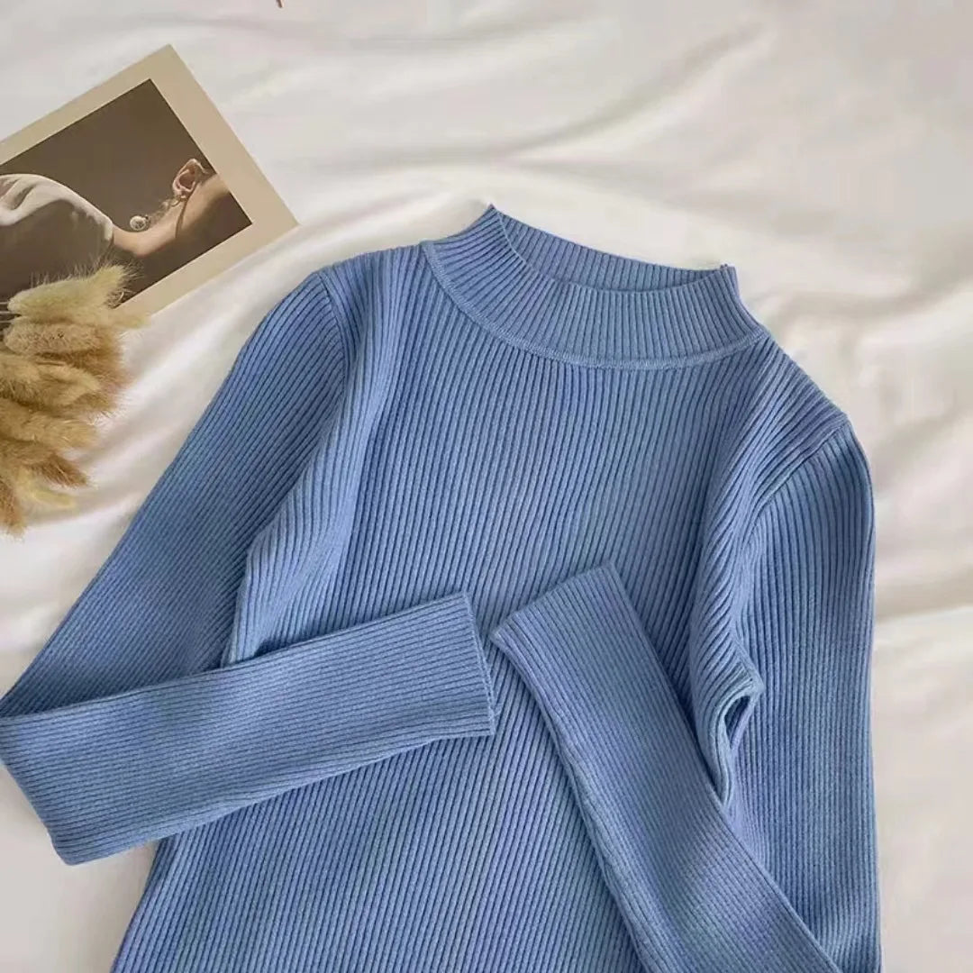 Weiche Rollkragen Frauen Herbst Winter Pullover Pullover Grundlegende Beiläufige Dünne Stretch Weiche Rippen Gestrickte Top Frau Pullover 2026