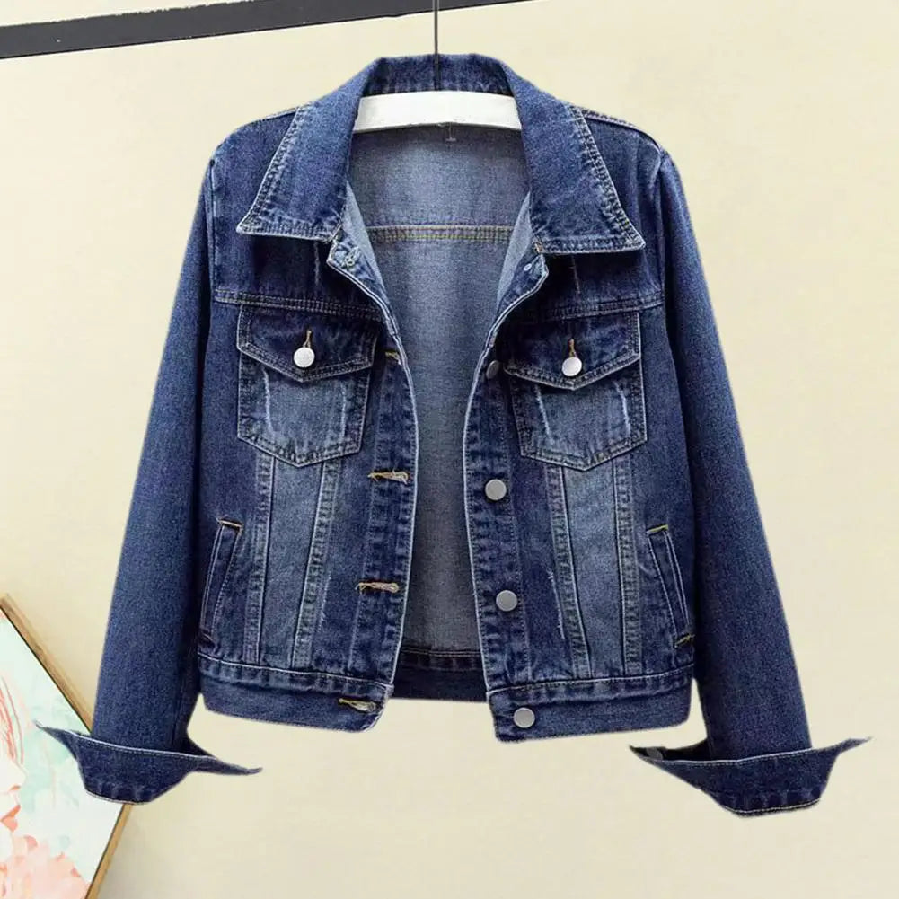 Frauen Denim Jacke einreiher Brust Klappe Tasche Jacke Langarm Dünne Kurze Mantel Retro Damen Denim Jacken Oberbekleidung