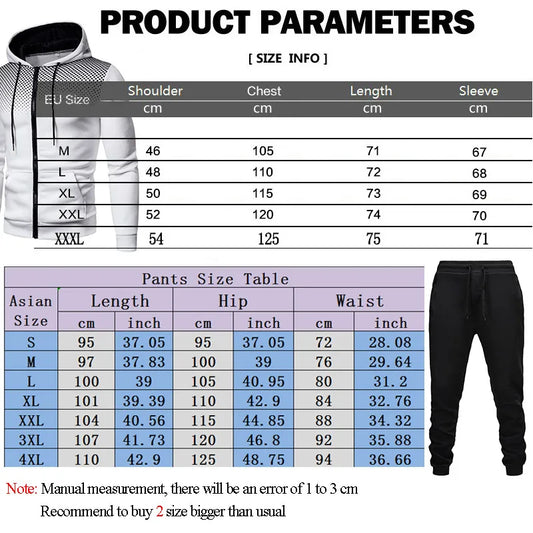 New men's casual jogging fitness fashion sports clothing set autumn and winter printed zipper hoodie + two sets of stretch pants.
