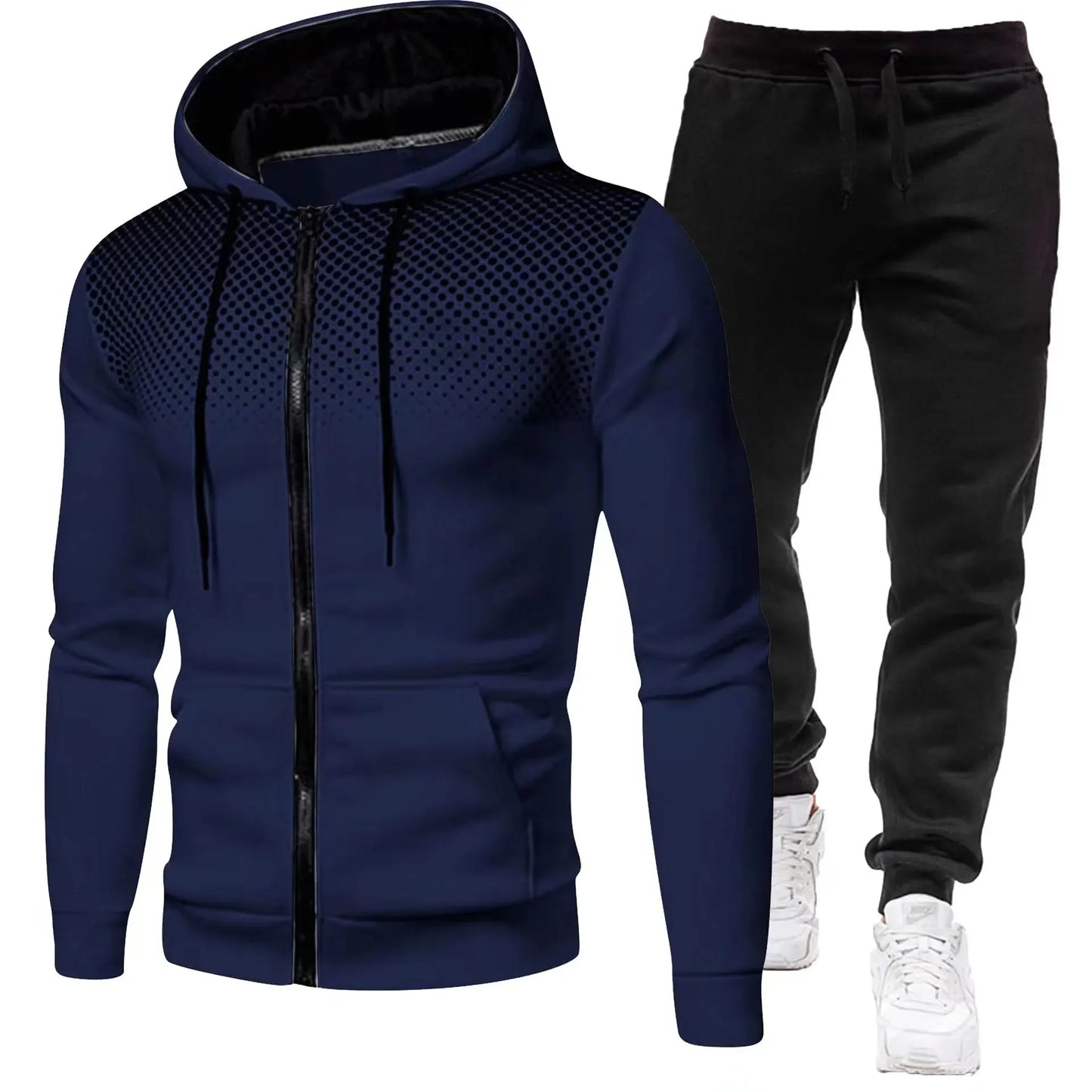 Mode Druck Trainingsanzug für Männer Zipper Mit Kapuze Sweatshirt und Jogginghose Zwei Stücke Anzüge Männlich Casual Fitness Jogging Sport Sets