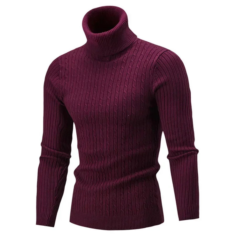 2025 Men's Warm Sweater Long Sleeve Turtleneck Sweater Retro Knitted Pullover Sweaters