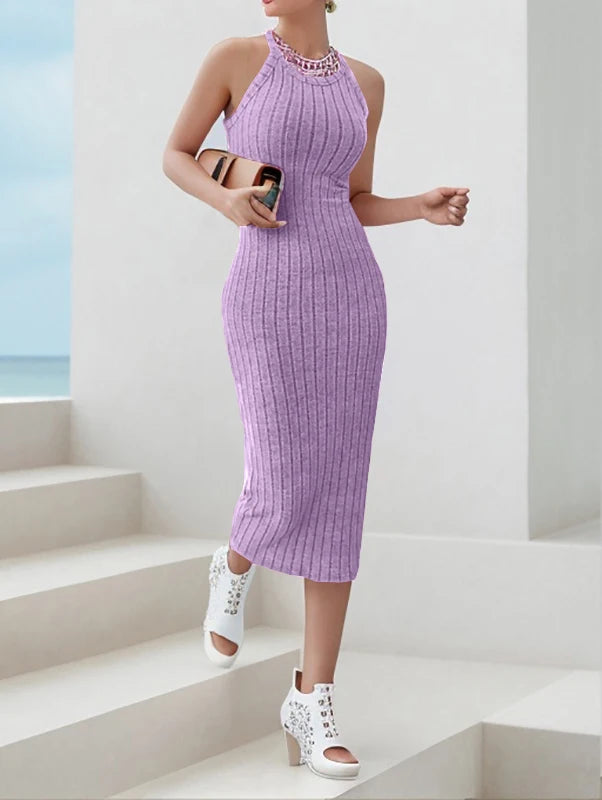 Solide Neckholder Bodycon Midi Kleid High-end-temperament weste neckholder kleid frauen sommer neue high-taille schlank temperament schlank