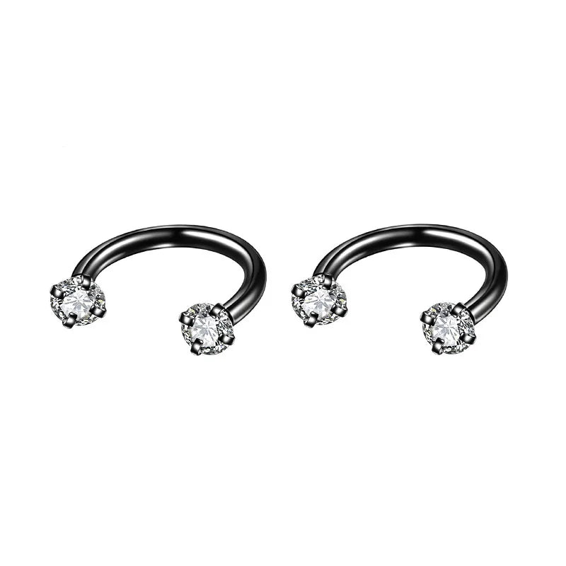 2Pcs 6/8/10mm Stainless Steel Zircon Piercings Earrings Horseshoe Ring Piercing Nose Ear Belly Rings Body Jewelry For Women/Men