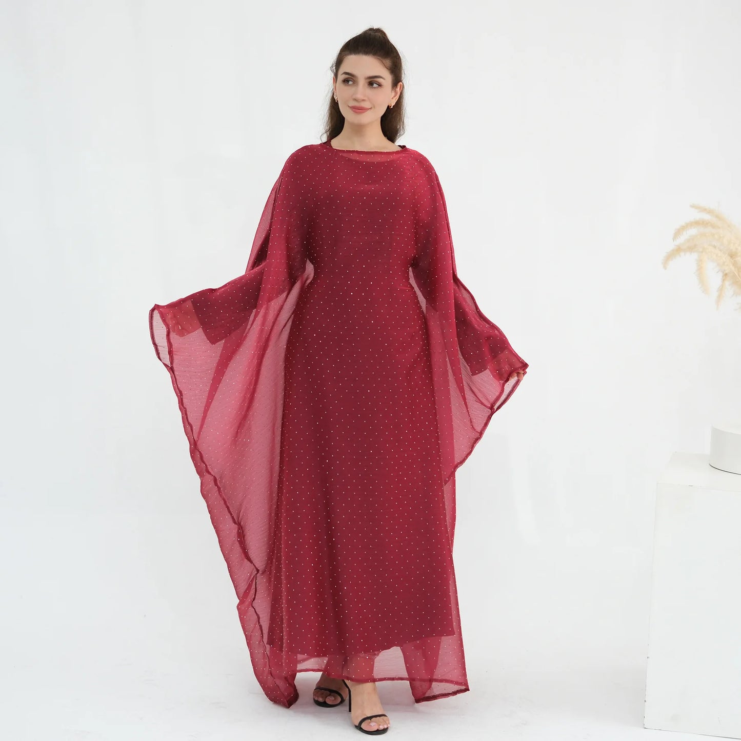 Eid 2 Piece Muslim Woman Set Diamonds Butterfly Abaya with Matching Inner Dress Dubai Luxury Kebaya Caftan Marocain Islam Outfit