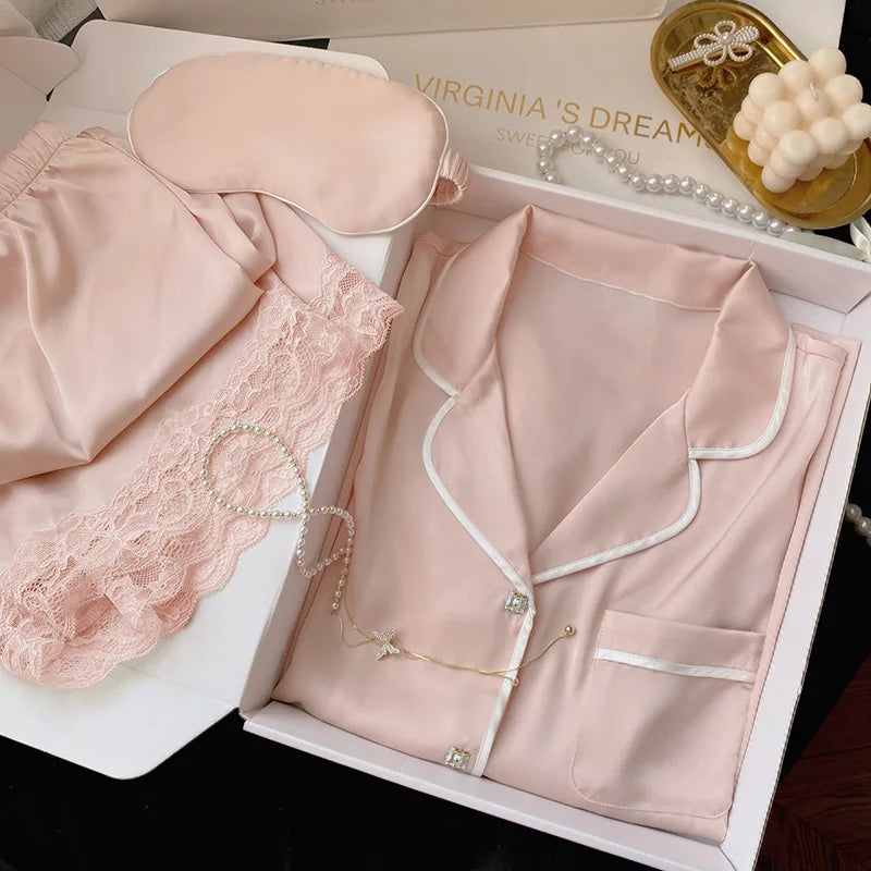 Sommer Damen Eis Seide Premium Gefühl Pyjamas Homewear Set Mädchen Kurzarm Sexy Spitze Spitze Einfache Pyjamas Homewear Set