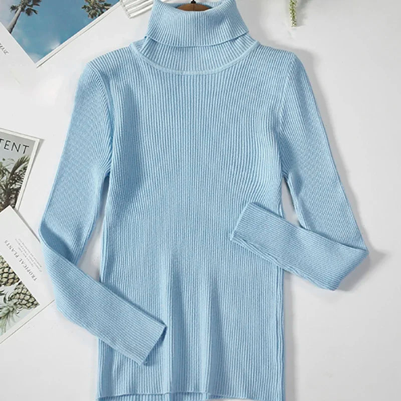 Frauen einfarbig lange Ärmel Roll kragen pullover Strick pullover grundlegende weiche Pullover einfache elegante Mode neu