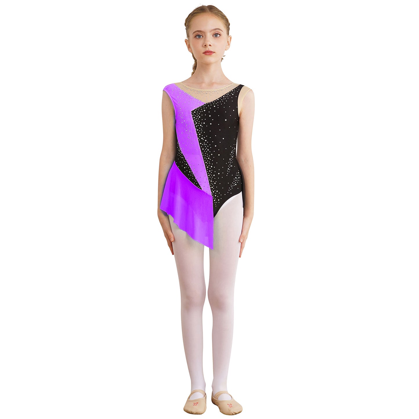 6-16Y Mädchen Ärmelloses Eiskunstlauf Trikot Kleid Ballett Rhythmische Gymnastik Lyrical Dance Body Bühne Leistung Dancewear
