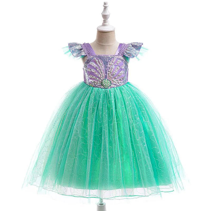 Mädchen Prinzessin Kleider Meerjungfrau Motto Party Sling Mesh Rock Pailletten Leistung Kostüm Geburtstag Kinder Kleidung Perle Säuglings Kleid