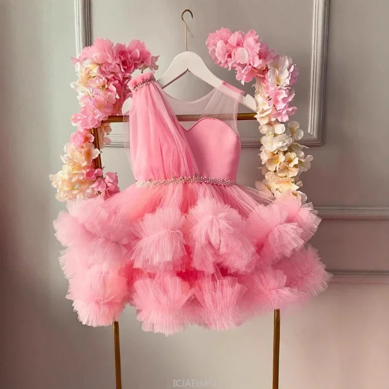 2025Pink Mädchen Sommer Hostess Prinzessin Formale Kleid Kinder Klavier Leistung Outfit Bankett Kleid Blumen Mädchen Hochzeit