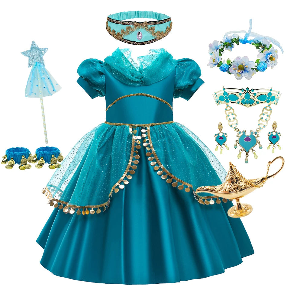 Disney Prinzessin Jasmin Kleid Kinder Cosplay Aladin und die Wunderlampe Performance Kostüm Mädchen Halloween Karneval Outfits