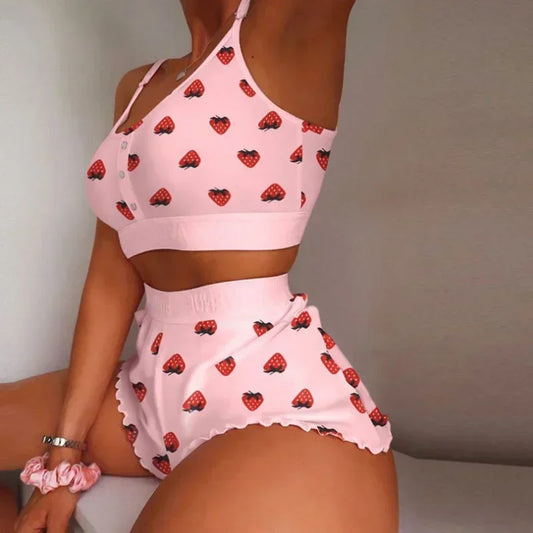 Liebe Gedruckt Spitze Sling Crop Tops und Shorts Sommer 2-Stück Pyjama Set Frauen Nachtwäsche Hause Kleidung Loungewear pijamas.