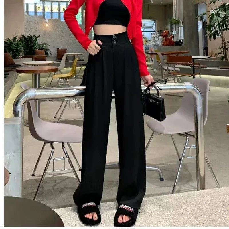 Elegante Breite Bein Hosen Frauen Koreanischen Stil Hohe Taille Schwarz Baggy Hosen Büro Damen Mode Lose Anzug Hosen Streetwear