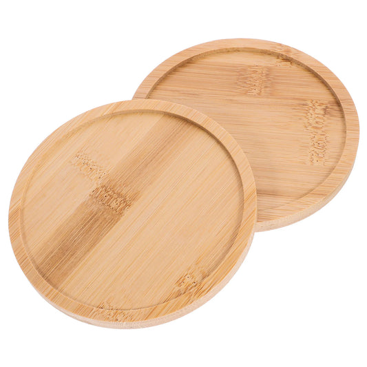 2 Pcs Bamboo Tray Wooden Plates Food Trays Wood Tableware Fruit Plates Serving Platters Home Decor Kitchen Counters Round Tray.