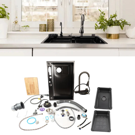 Küchenspüle, Digitalanzeige, Workstation unter der Theke, Küchenspüle, 68 x 45 cm, verdickte Küchenspüle aus Edelstahl