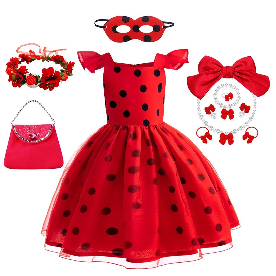 Mädchen Little Beetle Flying Sleeve Cosplay Prinzessin Kleid Geburtstag Halloween Party Kleidung Kinder Marinette Performance Kostüme