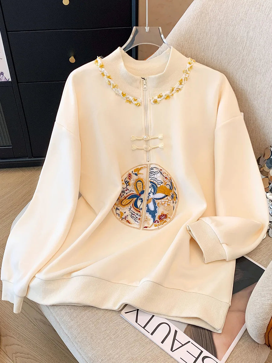 150kg Plus Size Damen büste Frühling Herbst lose neue chinesische Stil Sweatshirt lang ärmel ige geknöpfte Top 5xl 6xl 7xl 8xl 9xl