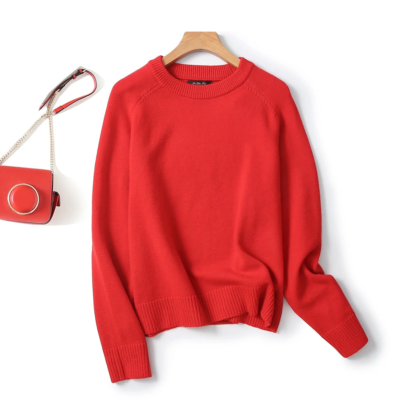 Ethereal MD 2025 Massidutti Herbst neuer Stil lässiger, minimalistischer, roter, heller Wollmischung-Pullover mit Rundhalsausschnitt
