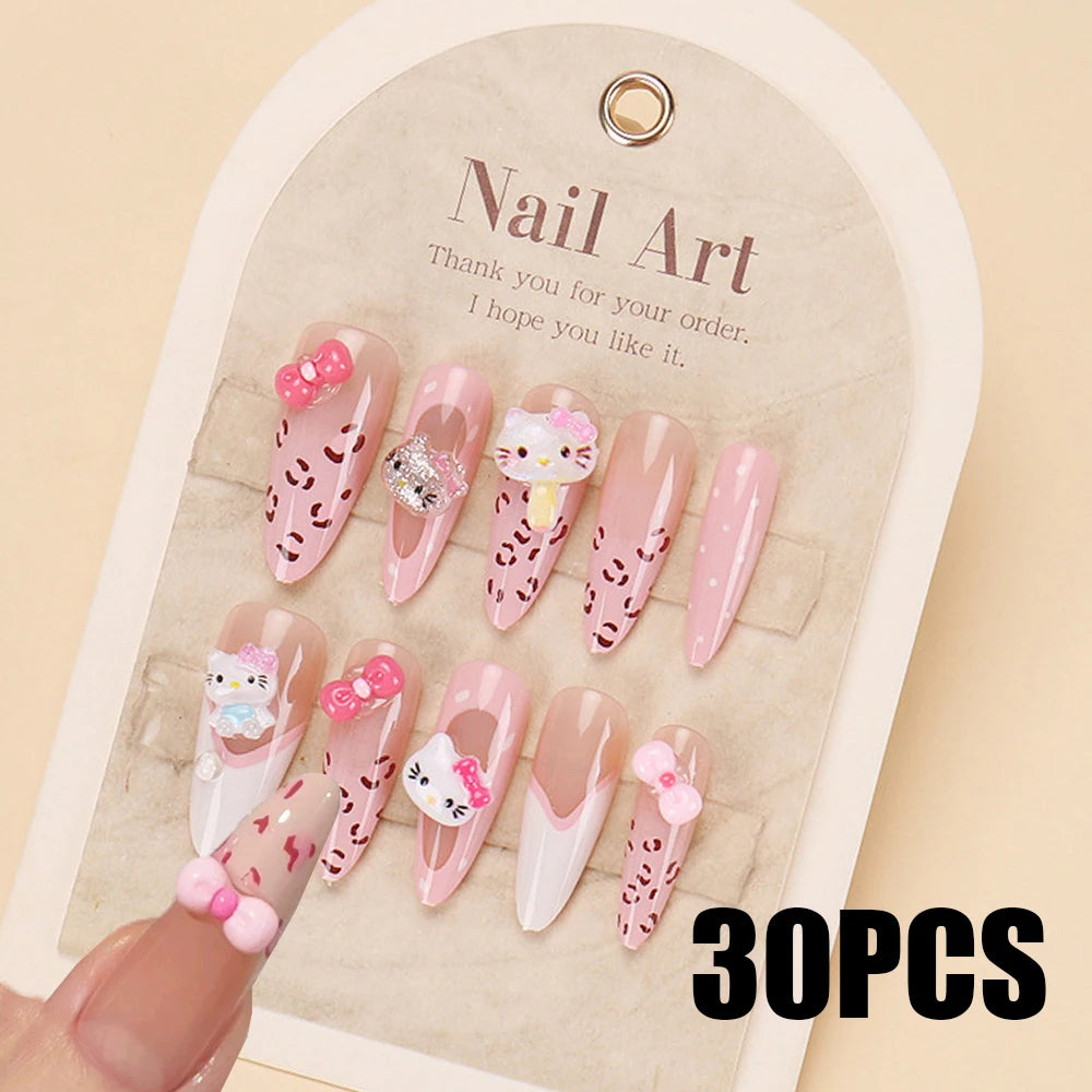 24Pcs 3D kuromi press on nails Y2K Cartoon Handmade Fake Nails Black Gel nail Wearable Nails Cinnamoroll Melody Anime False Nail