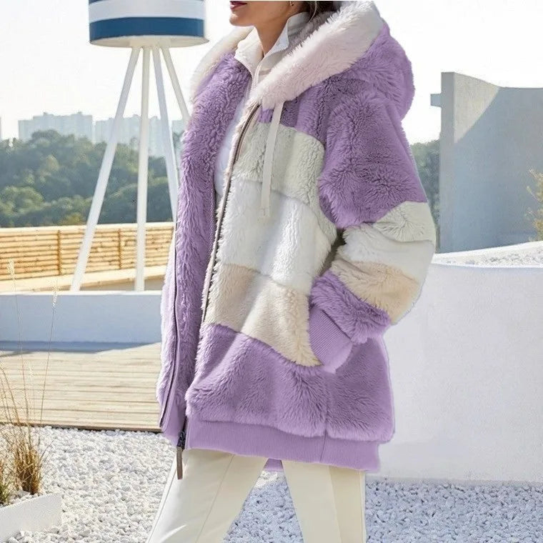 Übergroße Jacke für Frauen 2023 Neue Herbst Winter Warme Plüsch Tasche Mit Kapuze Streetwear Lose Dame Oberbekleidung Mantel Roupas Feminina