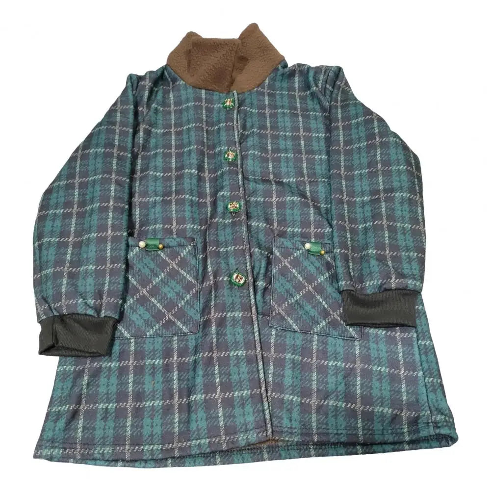 Frauen Plaid Mantel Karierten Winter Mutter Jacke Taschen drehen-unten Kragen einreiher Mid Länge Mantel Mid-aged frauen Mantel