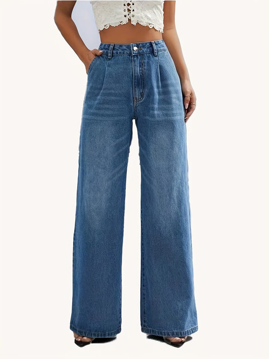 New Women'S Cross-Border European and American Style Solid Color Jeans Women'S Straight Wide Leg Pants Casual All-Match.