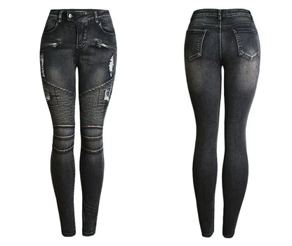 Stretch Ripped Jeans Tall Women Torn Pencil Pants Designer Gothic Punk Motorcycle Denim Trousers Female Low Waist Streetwear.